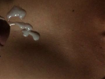 Wife stroking cock properly and getting a cumshot on her tits