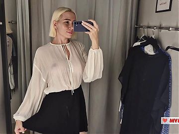 Try On Haul Transparent Clothes with huge tits, at the dressing room.