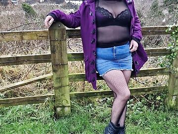 Slut walk in local park, short skirt, bra, see-through top