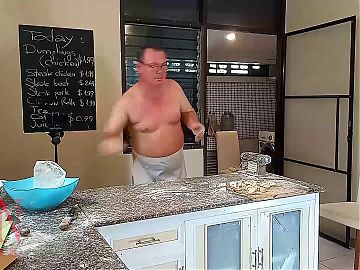 Nudist housekeeper Regina Noir cooking in the kitchen. Naked maid makes dumplings. Naked cooks. Part 3 