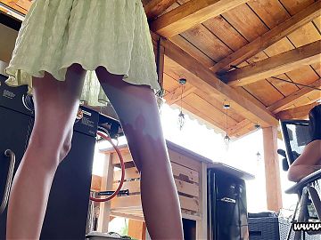 No Panties Party Girls having a BBQ Day Outdoors with their BFF to show legs and Pussy under Skirts