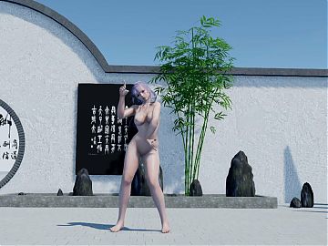 Sexy teen girl dancing naked in the garden