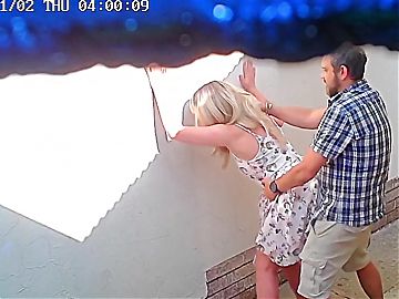 Voyeur footage of couple fucking outside warehouse